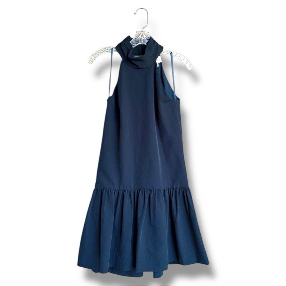 NWT Milly Katelynn Drop-Waist Halter Mini Dress w Ruffle Hem Deep Teal Size 2 - Picture 2 of 14